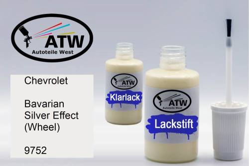 Chevrolet, Bavarian Silver Effect (Wheel), 9752: 20ml Lackstift + 20ml Klarlack - Set, von ATW Autoteile West.